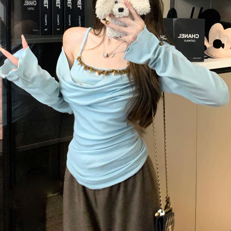 Mock Top Shoulder Long Off Sleeve Piece Two