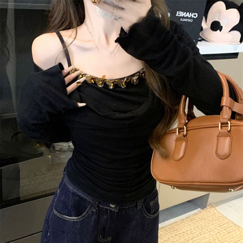 Mock Top Shoulder Long Off Sleeve Piece Two