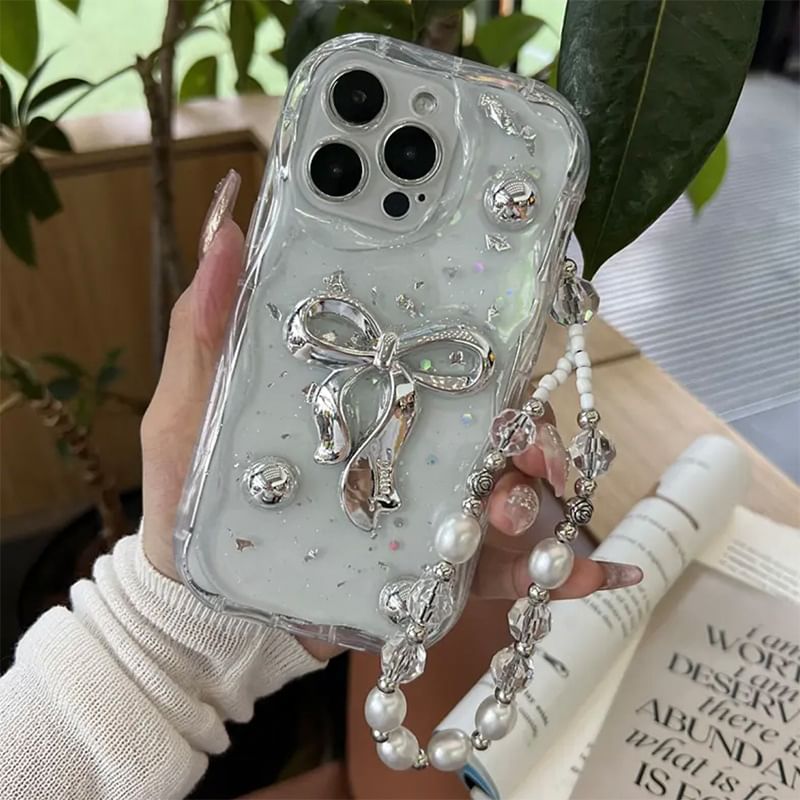 Pearl Case Faux Bow Phone / Strap Set