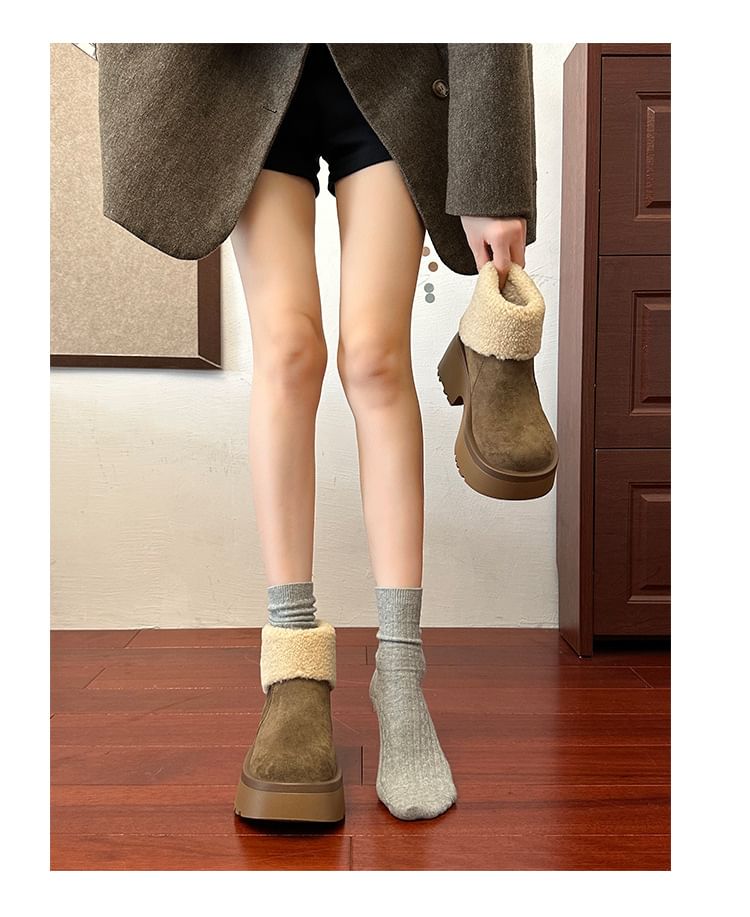 Ankle Fleece Lined Platform Plain Boots