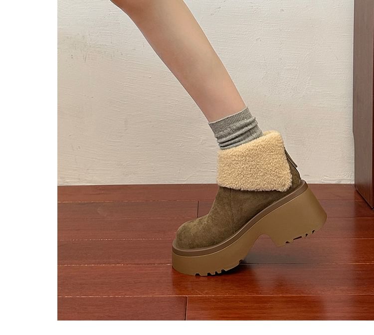Ankle Fleece Lined Platform Plain Boots
