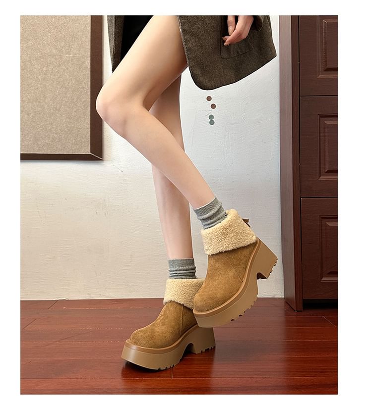 Ankle Fleece Lined Platform Plain Boots