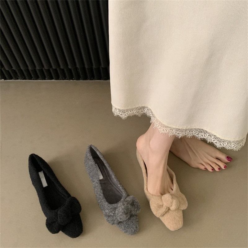 Wool Toe Square Bow Flats