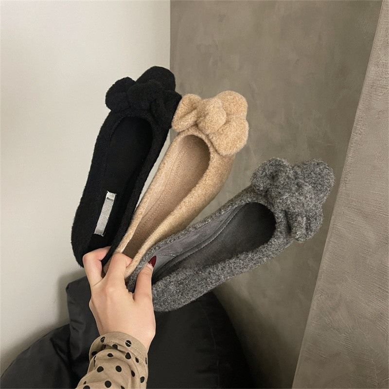 Wool Toe Square Bow Flats