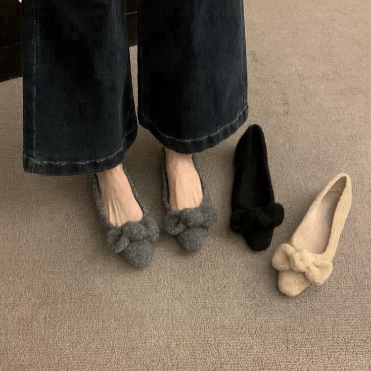 Wool Toe Square Bow Flats