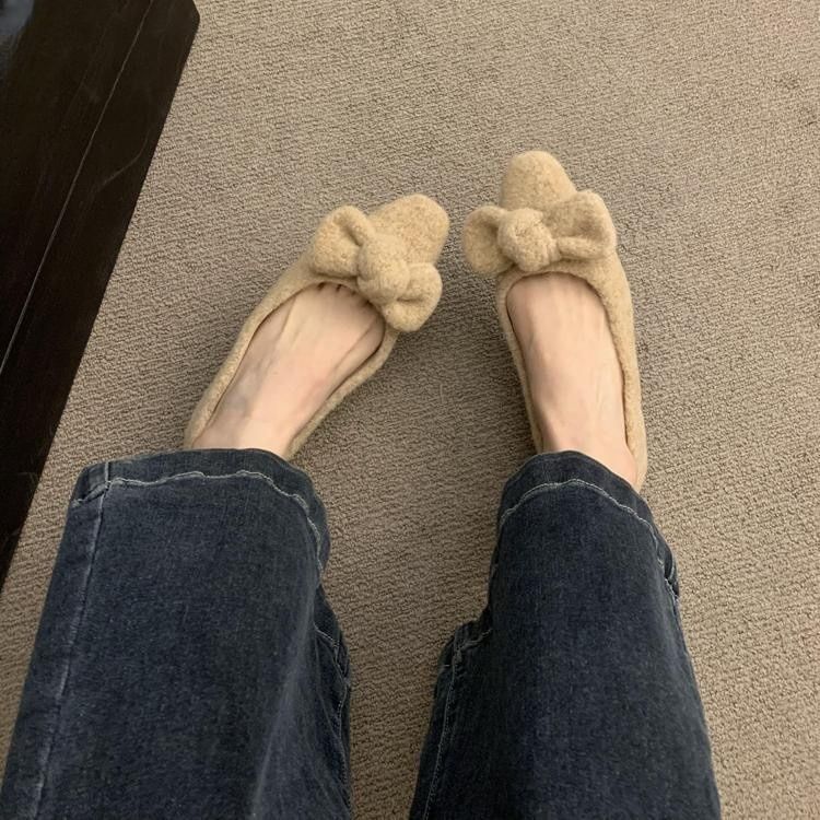 Wool Toe Square Bow Flats
