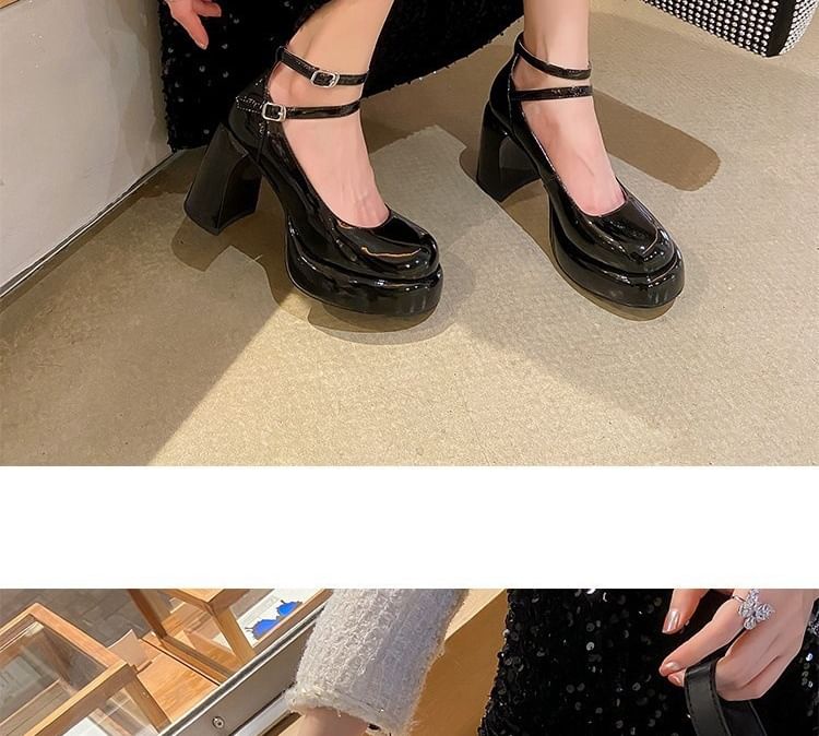 Heel Mary Toe Platform Round Chunky Pumps Jane