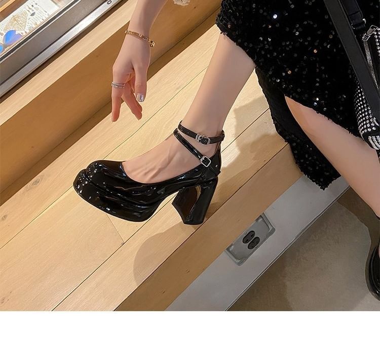 Heel Mary Toe Platform Round Chunky Pumps Jane