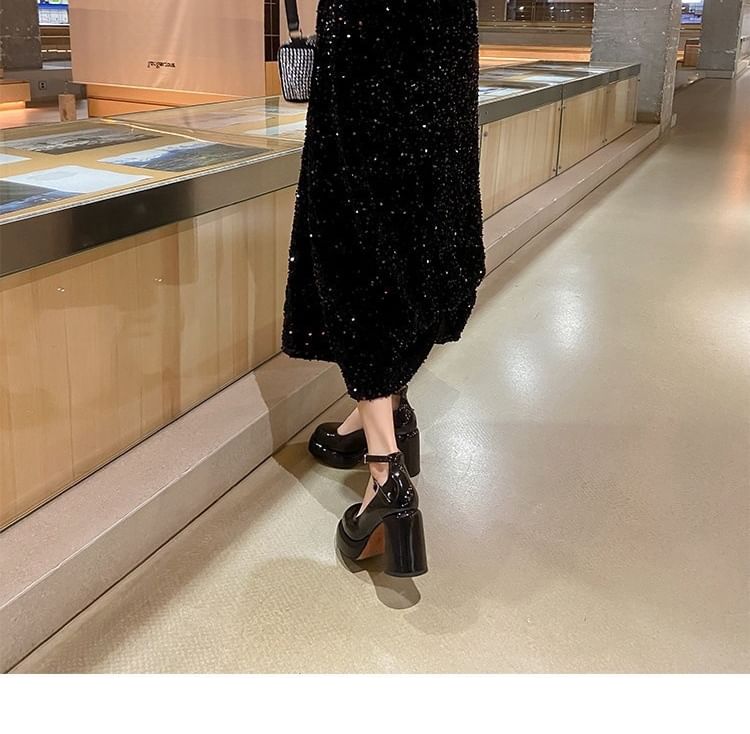 Heel Mary Toe Platform Round Chunky Pumps Jane