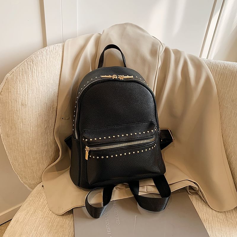 Leather Faux Studded Plain Backpack