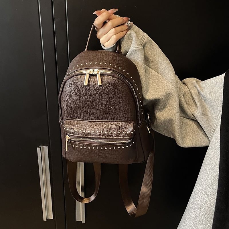 Leather Faux Studded Plain Backpack