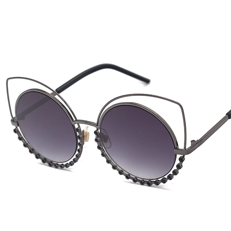 Sunglasses Metal Rhinestone Frame Cat Eye