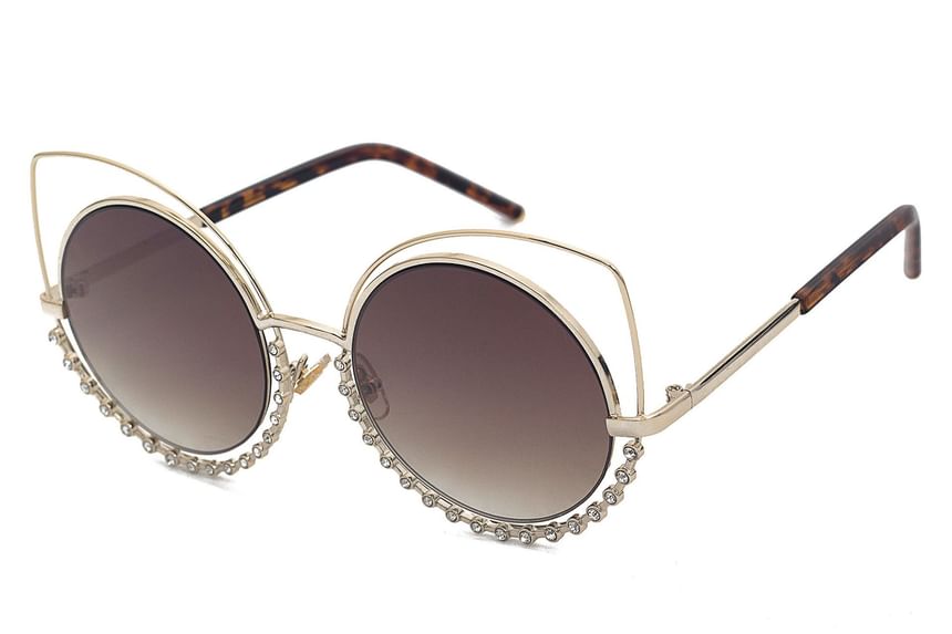 Sunglasses Metal Rhinestone Frame Cat Eye