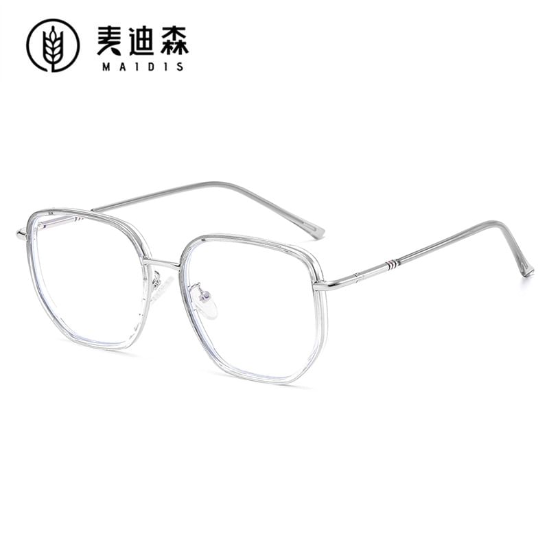 Frame Light Blue Eyeglasses Square Blocking Metal