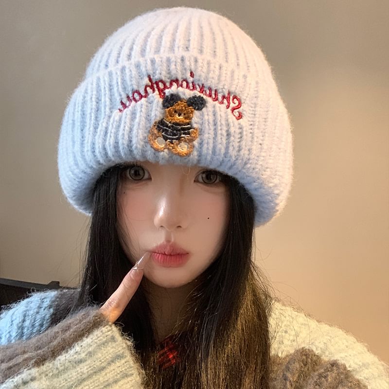 Bear Embroidery Beanie