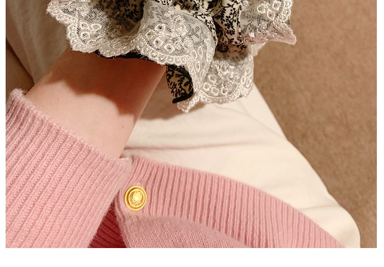 Print Scrunchie Lace Trim Floral