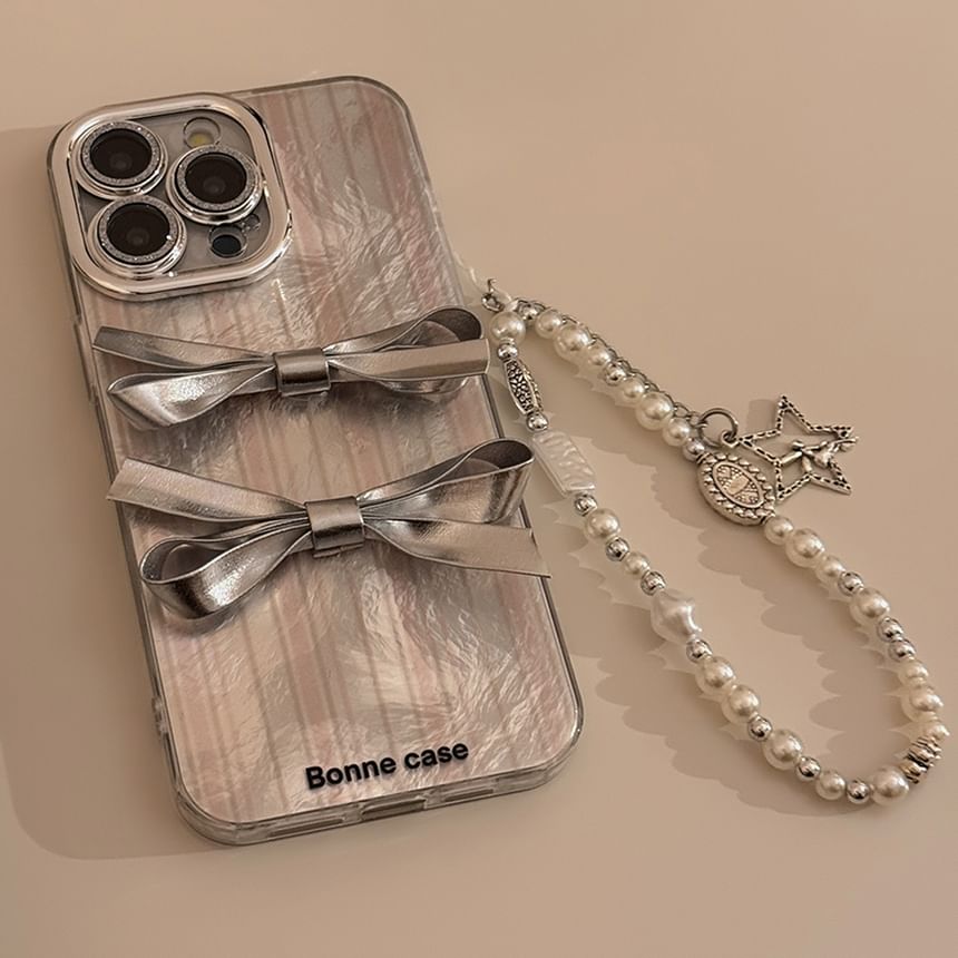 Ribbon Faux / Case Phone Strap Set Pearl
