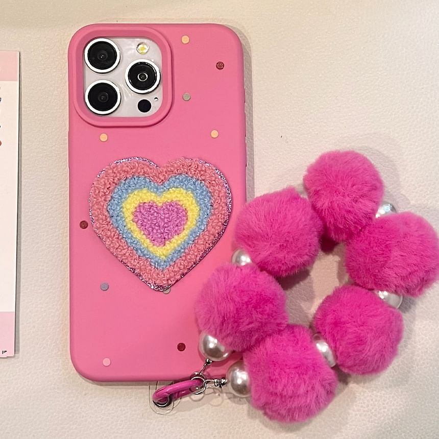 Embroidered Pom Phone Case Strap / Set Heart
