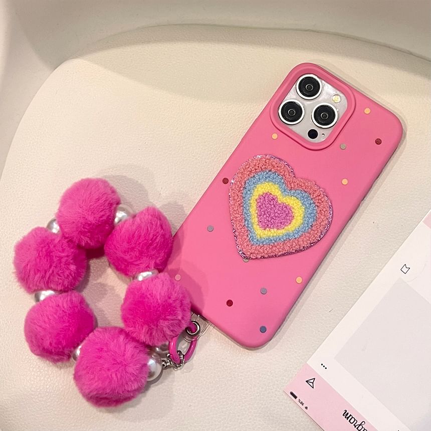 Embroidered Pom Phone Case Strap / Set Heart