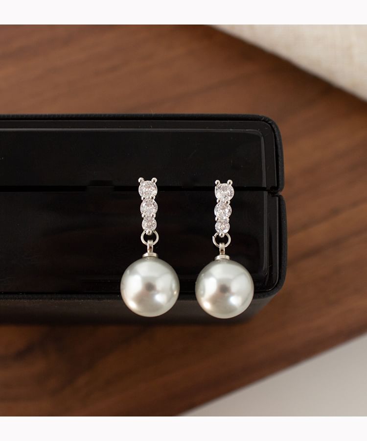 Faux Alloy Earring Dangle Pearl Rhinestone