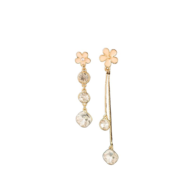 Asymmetrical Dangle Earring Floral Alloy Rhinestone