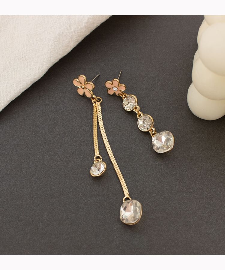 Asymmetrical Dangle Earring Floral Alloy Rhinestone