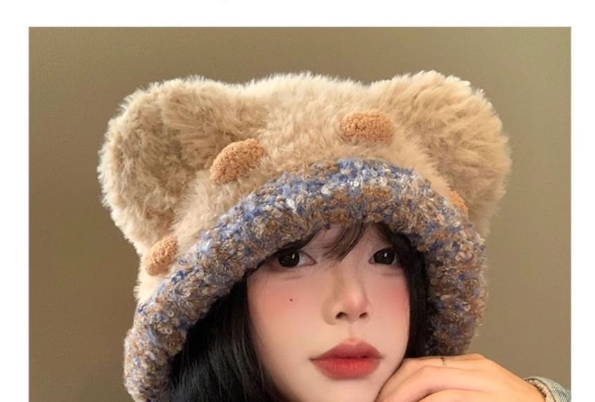Hat Panel Bear Fluffy Ear Knit