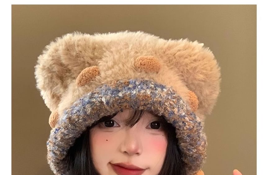 Hat Panel Bear Fluffy Ear Knit