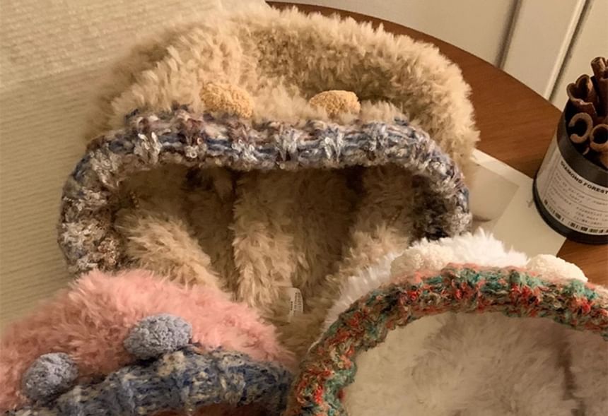 Hat Panel Bear Fluffy Ear Knit