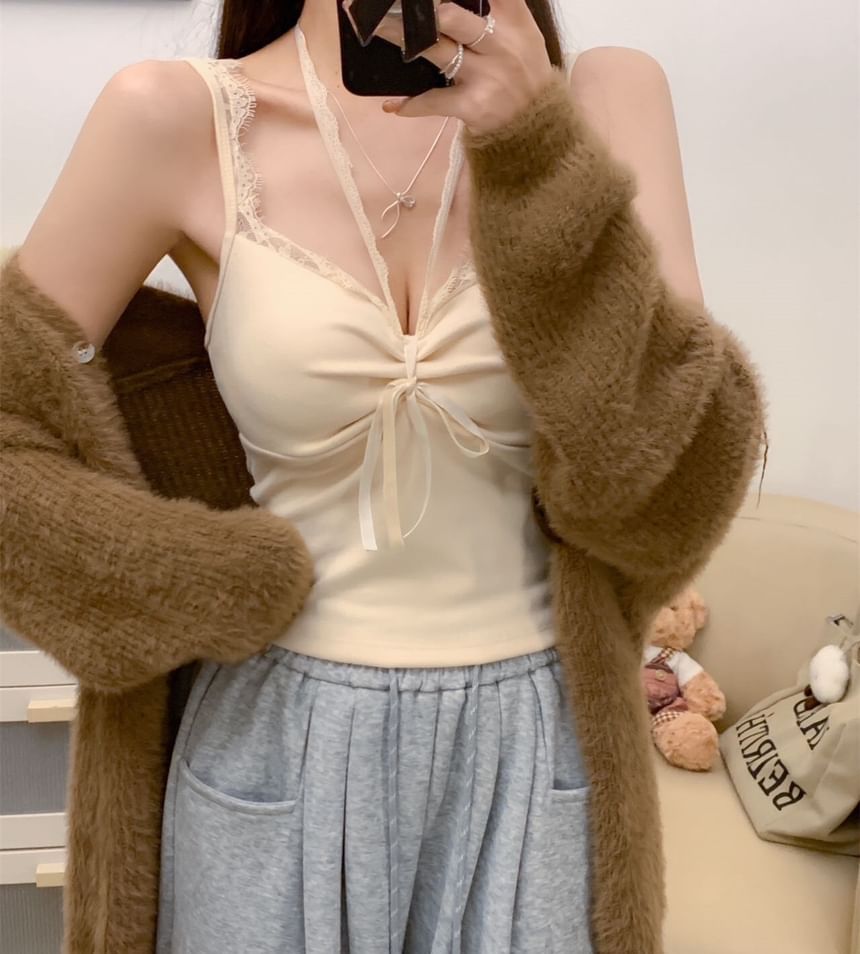 Lace Crop Trim V-Neck Cami Top