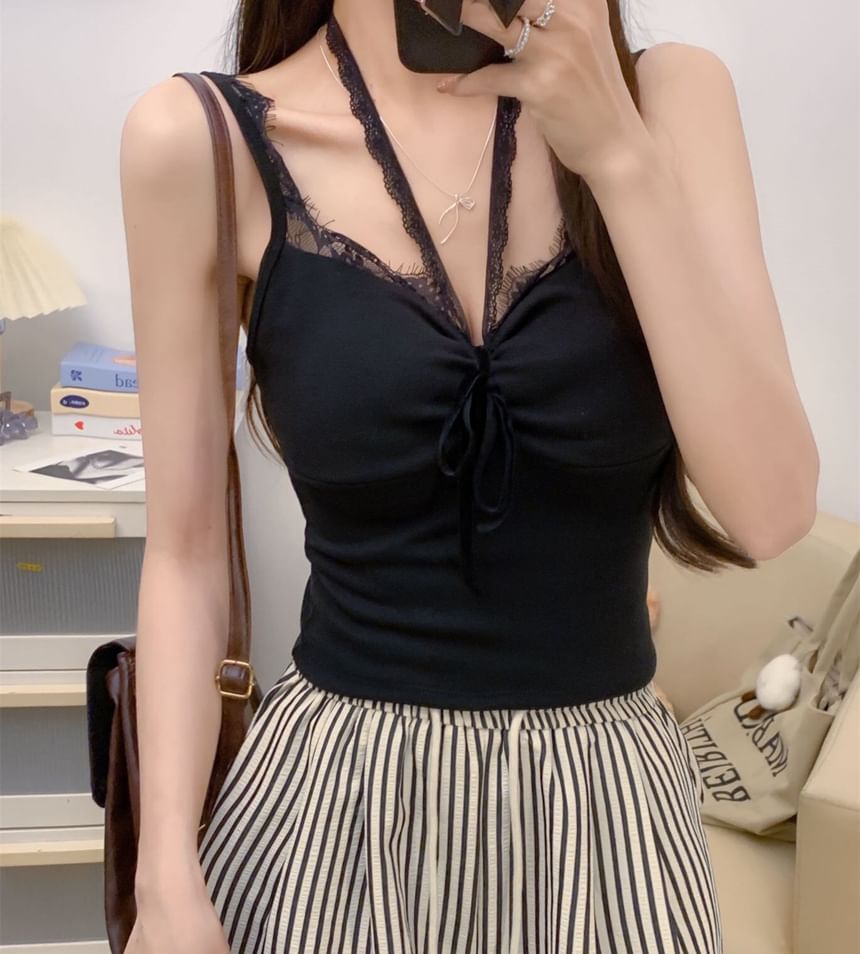 Lace Crop Trim V-Neck Cami Top