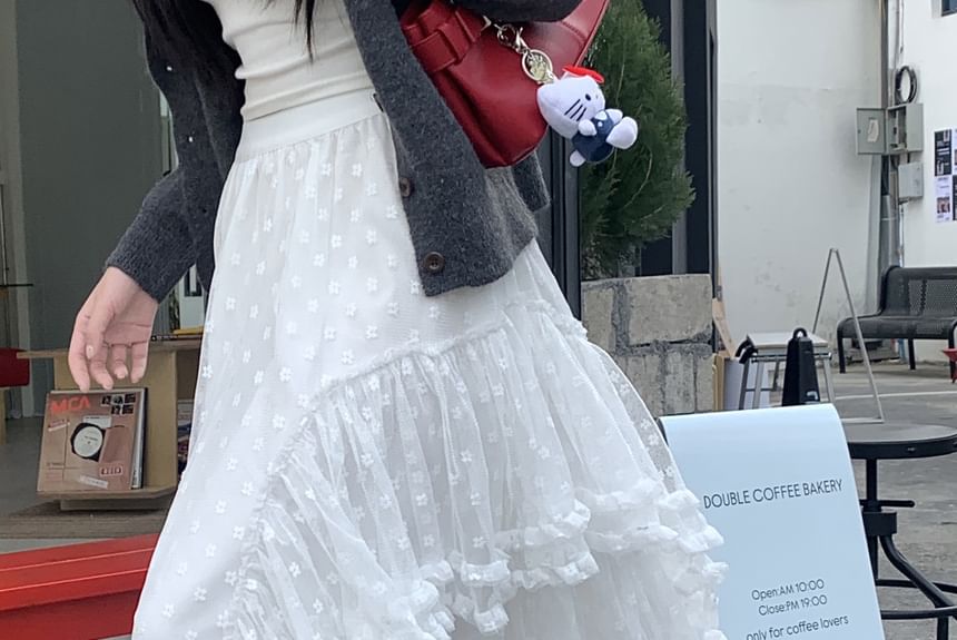 Skirt Maxi Rise Ruffle High Floral Asymmetrical A-Line