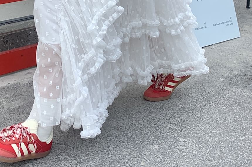 Skirt Maxi Rise Ruffle High Floral Asymmetrical A-Line