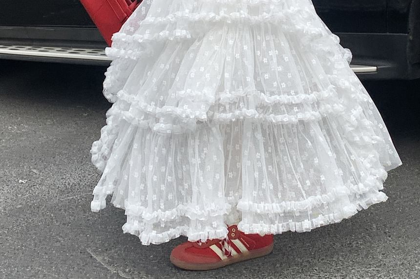 Skirt Maxi Rise Ruffle High Floral Asymmetrical A-Line