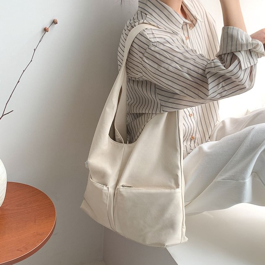 Multi-Pocket Tote Bag Faux Leather