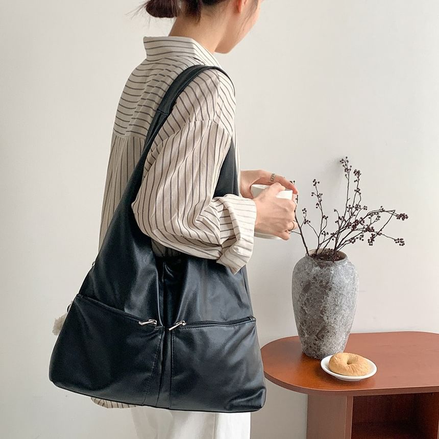 Multi-Pocket Tote Bag Faux Leather