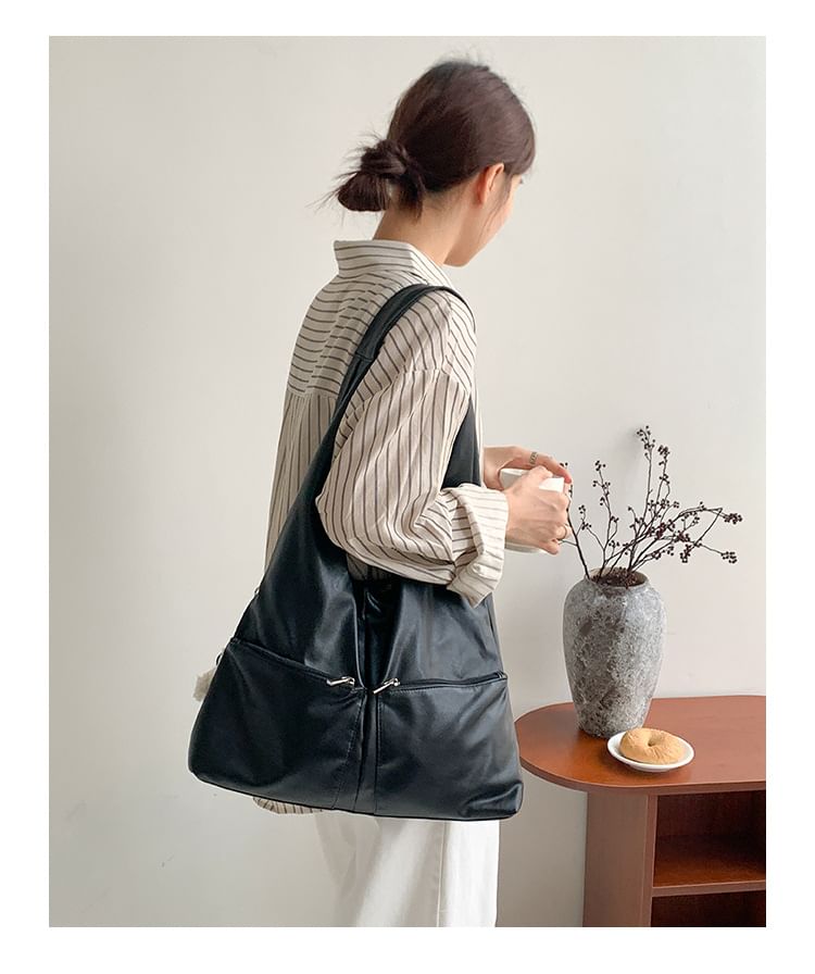 Multi-Pocket Tote Bag Faux Leather
