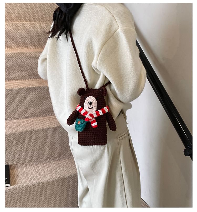 Mobile Crossbody Bag Phone Knit Bear