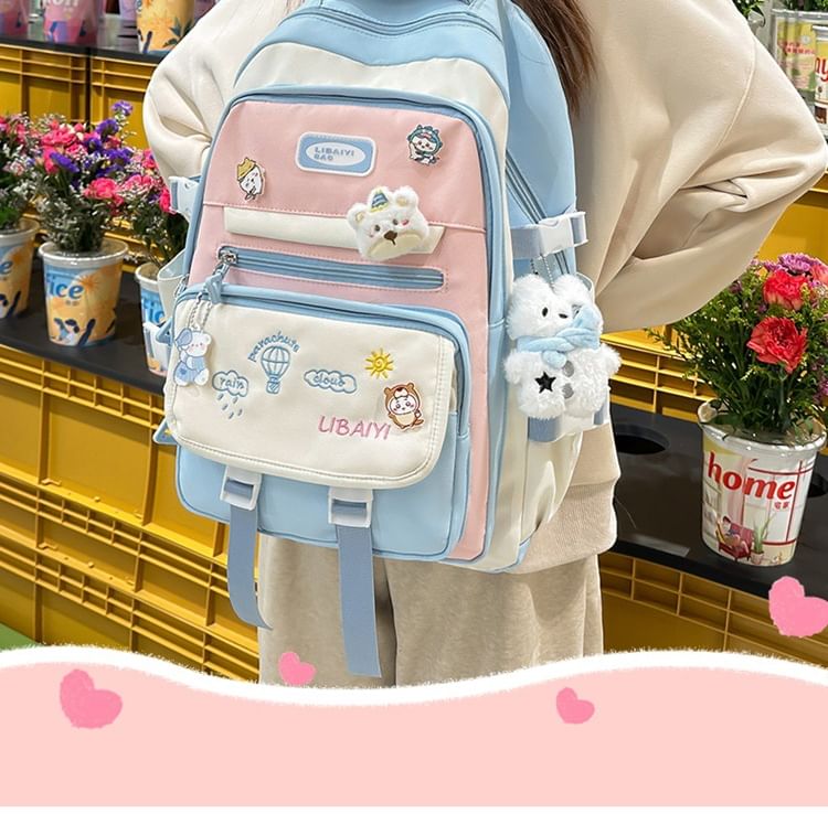 / Set Bag Nylon Charm Backpack Embroidered Tote Laptop