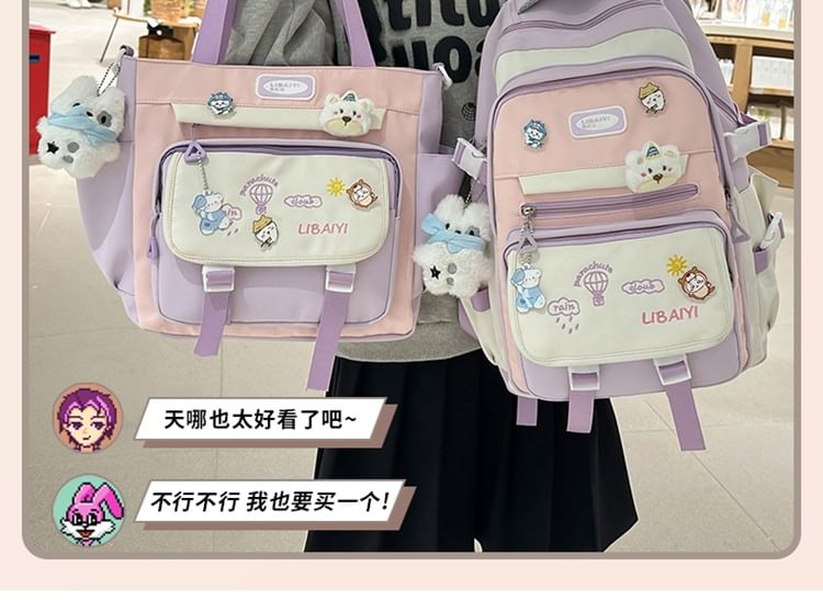/ Set Bag Nylon Charm Backpack Embroidered Tote Laptop