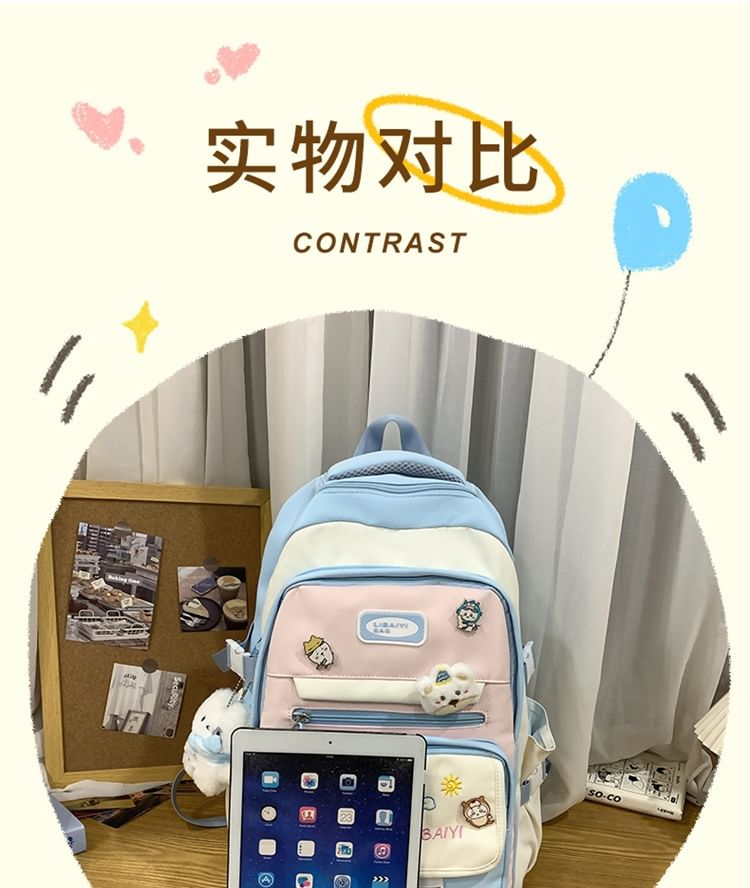 / Set Bag Nylon Charm Backpack Embroidered Tote Laptop