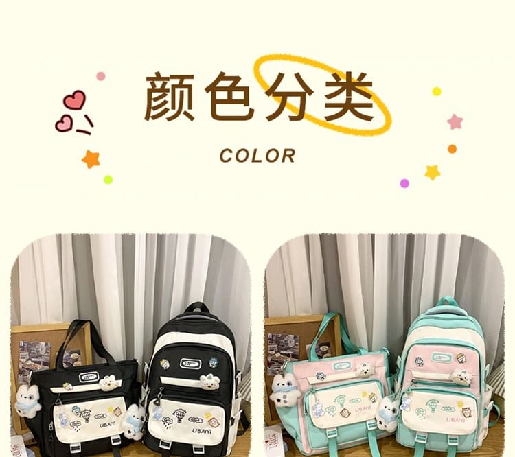 / Set Bag Nylon Charm Backpack Embroidered Tote Laptop