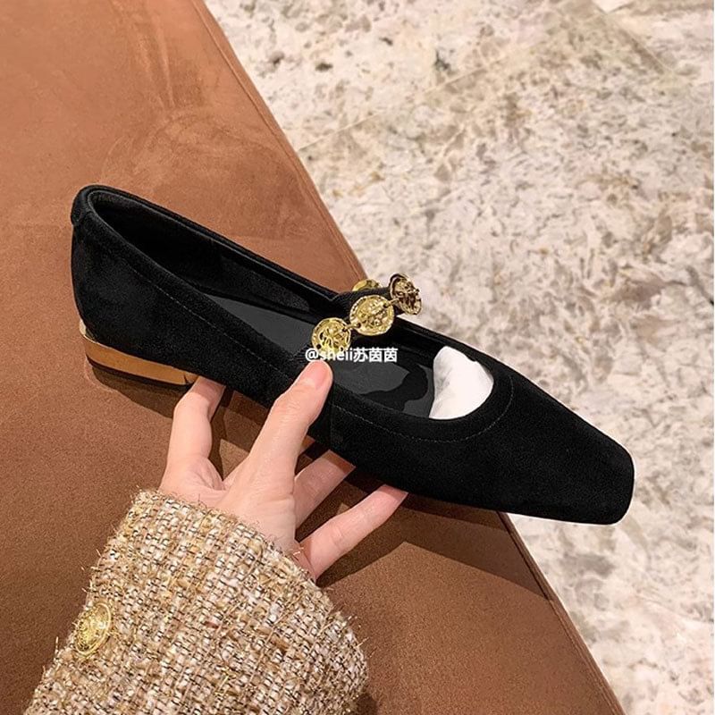 Heel Accent Plain Metal Low Pumps Mary Jane