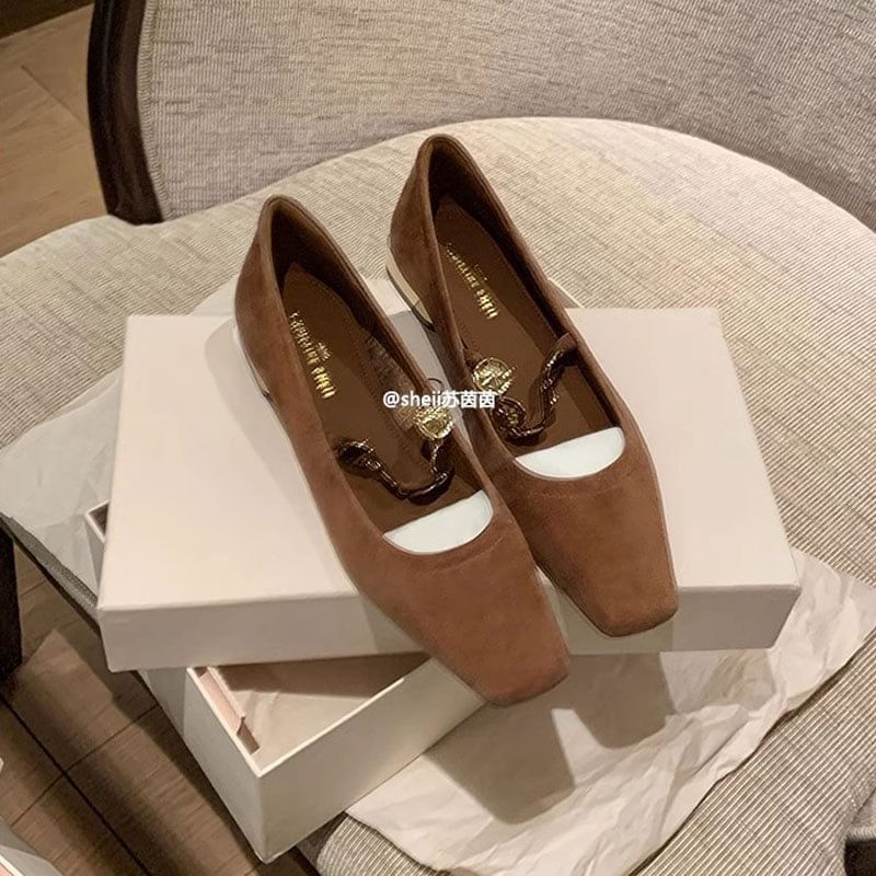 Heel Accent Plain Metal Low Pumps Mary Jane