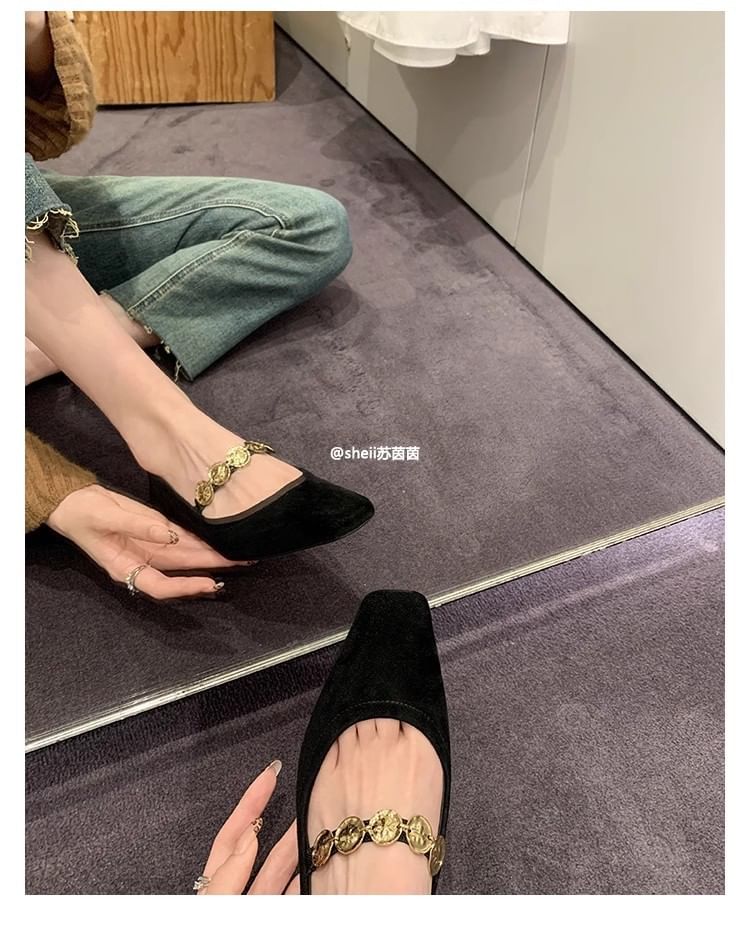 Heel Accent Plain Metal Low Pumps Mary Jane