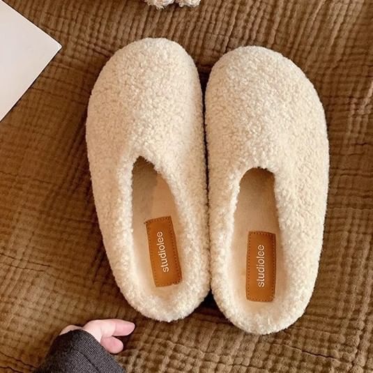 Plain Fleece Platform Mules