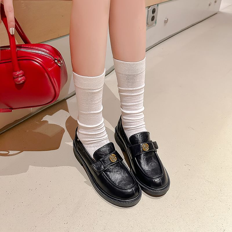 Platform Accent Floral Faux Leather Loafers