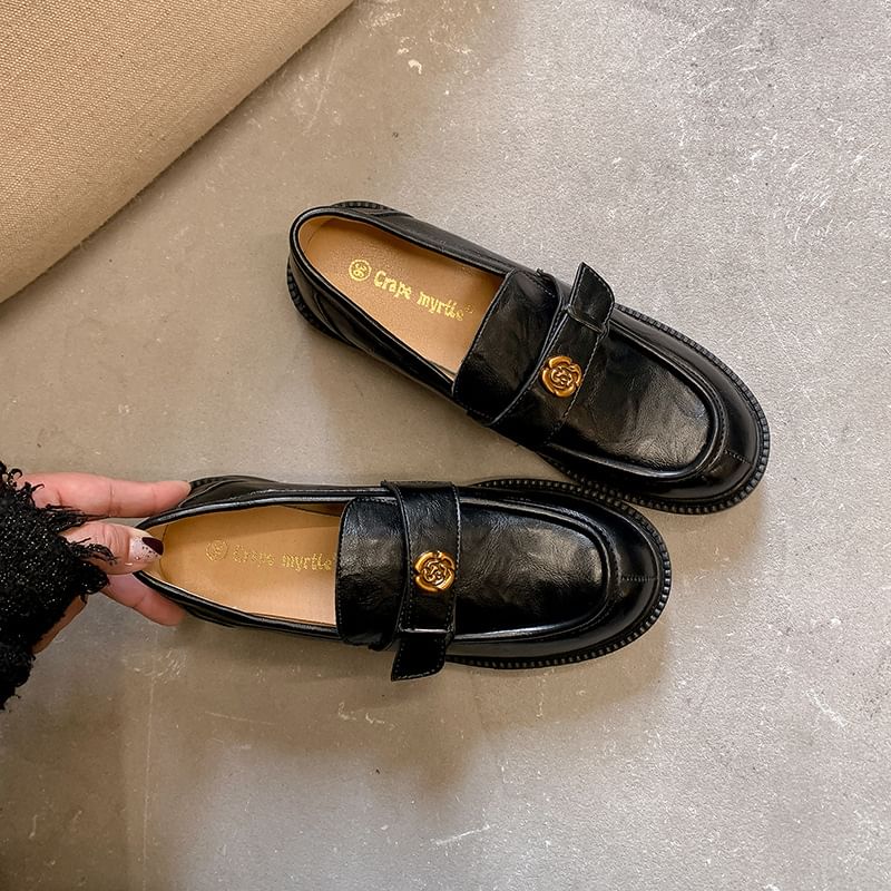 Platform Accent Floral Faux Leather Loafers