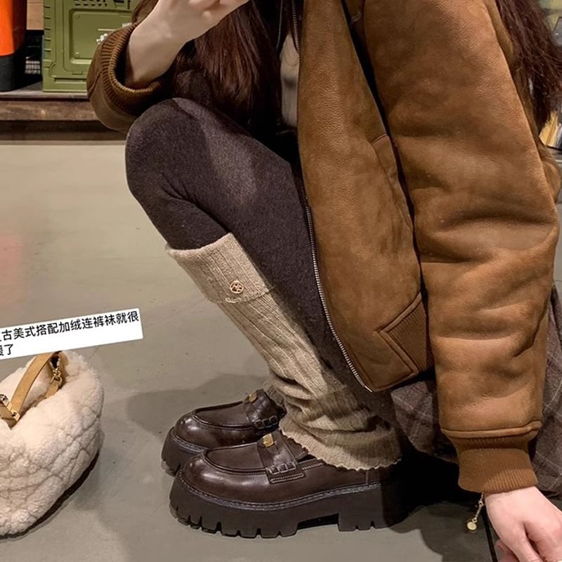 Leather Faux Plain Penny Platform Loafers