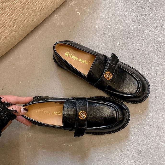 Platform Accent Floral Faux Leather Loafers
